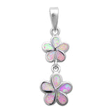 Dangling Plumeria Pendant 925 Sterling Silver Created Opal Choose Color Plumeria Flower - Blue Apple Jewelry