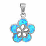 Plumeria Flower Pendant Lab Created Opal 925 Sterling Silver