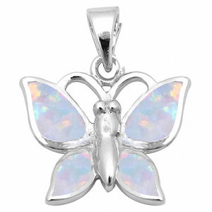 Butterfly Pendant Lab Created Opal 925 Sterling Silver