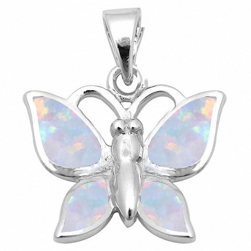 Butterfly Pendant Lab Created Opal 925 Sterling Silver
