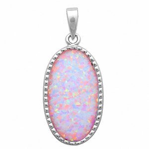 Solitaire Pendant Oval Created Fire Blue Opal White Opal 925 Sterling Silver (30mm) Choose Color