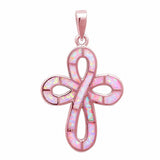 Cross Pendant Lab Created Fire Pink Opal Rose Tone 925 Sterling Silver (33mm)