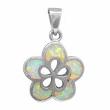 Plumeria Flower Pendant Lab Created Opal 925 Sterling Silver