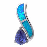 Fashion Pendant Teardrop Pear Simulated Tanzanite Lab Created Opal 925 Sterling Silver