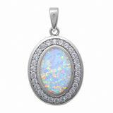 Oval Halo Style Pendant Round Lab Created Opal 925 Sterling Silver