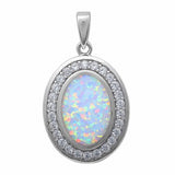 Oval Halo Style Pendant Round Lab Created Opal 925 Sterling Silver