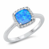 Halo Engagement Ring Princess Cut Square Created Opal Solid 925 Sterling Silver Choose Color