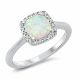 Halo Engagement Ring Princess Cut Square Created Opal Solid 925 Sterling Silver Choose Color