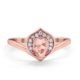 Teardrop Filigree Wedding Ring Round Simulated Cubic Zirconia 925 Sterling Silver