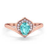 Teardrop Filigree Wedding Ring Round Simulated Cubic Zirconia 925 Sterling Silver