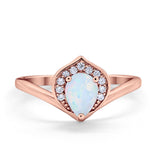 Teardrop Filigree Wedding Ring Round Simulated Cubic Zirconia 925 Sterling Silver