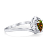 Teardrop Filigree Wedding Ring Round Simulated Cubic Zirconia 925 Sterling Silver