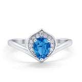 Teardrop Filigree Wedding Ring Round Simulated Cubic Zirconia 925 Sterling Silver