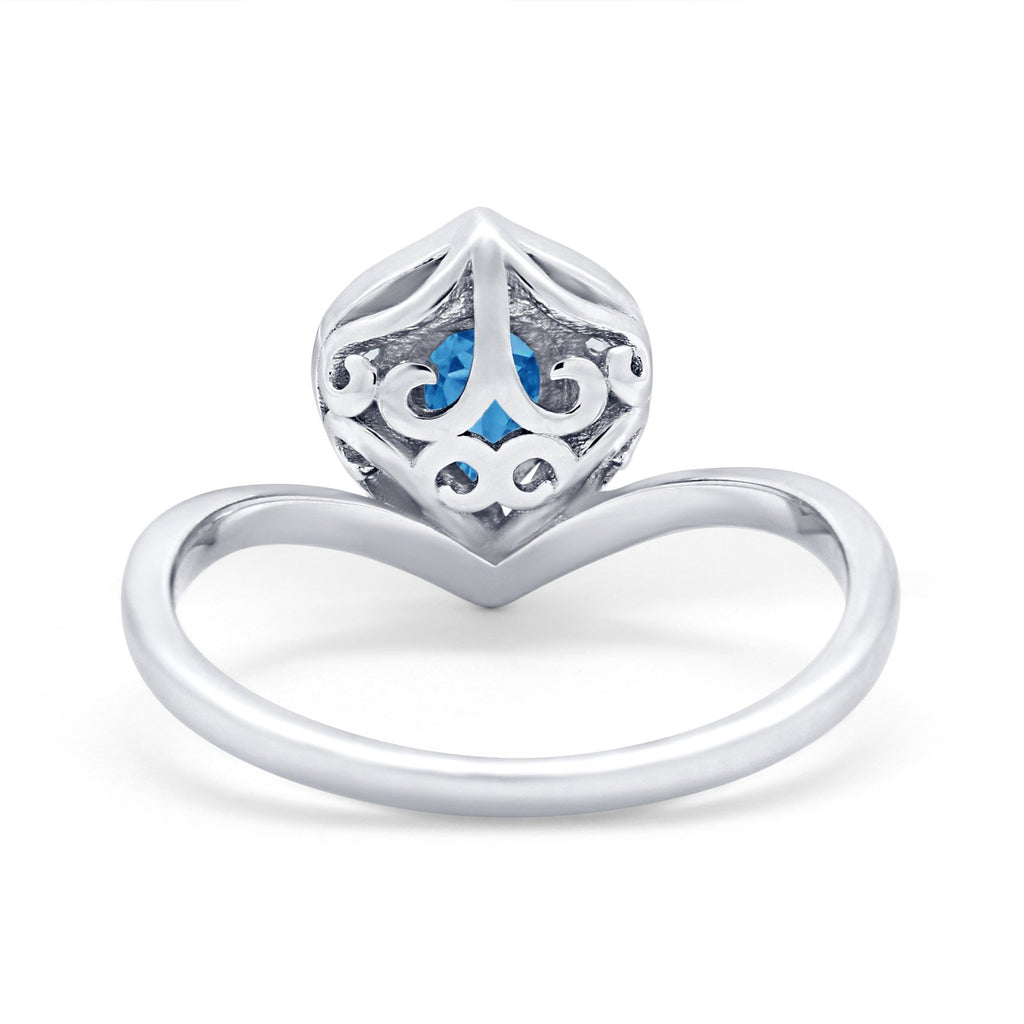 Teardrop Filigree Wedding Ring Round Simulated Cubic Zirconia 925 Ster ...