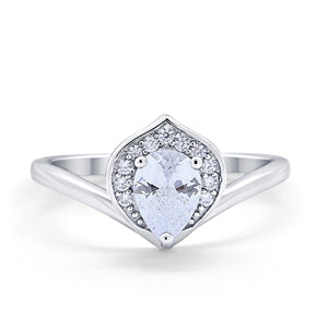 Teardrop Filigree Wedding Ring Round Simulated Cubic Zirconia 925 Sterling Silver