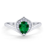 Teardrop Filigree Wedding Ring Round Simulated Cubic Zirconia 925 Sterling Silver