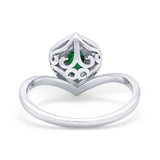 Teardrop Filigree Wedding Ring Round Simulated Cubic Zirconia 925 Sterling Silver