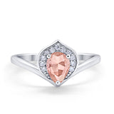 Teardrop Filigree Wedding Ring Round Simulated Cubic Zirconia 925 Sterling Silver