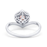 Teardrop Filigree Wedding Ring Round Simulated Cubic Zirconia 925 Sterling Silver