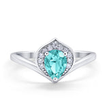 Teardrop Filigree Wedding Ring Round Simulated Cubic Zirconia 925 Sterling Silver