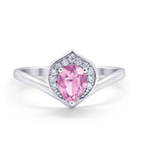 Teardrop Filigree Wedding Ring Round Simulated Cubic Zirconia 925 Sterling Silver