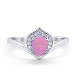 Teardrop Filigree Wedding Ring Round Simulated Cubic Zirconia 925 Sterling Silver