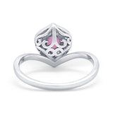 Teardrop Filigree Wedding Ring Round Simulated Cubic Zirconia 925 Sterling Silver