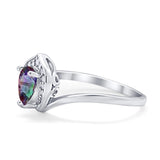 Teardrop Filigree Wedding Ring Round Simulated Cubic Zirconia 925 Sterling Silver