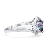 Teardrop Filigree Wedding Ring Round Simulated Cubic Zirconia 925 Sterling Silver