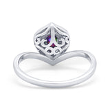 Teardrop Filigree Wedding Ring Round Simulated Cubic Zirconia 925 Sterling Silver