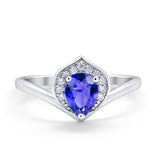 Teardrop Filigree Wedding Ring Round Simulated Cubic Zirconia 925 Sterling Silver