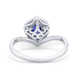 Teardrop Filigree Wedding Ring Round Simulated Cubic Zirconia 925 Sterling Silver