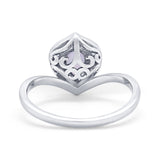 Teardrop Filigree Wedding Ring Round Simulated Cubic Zirconia 925 Sterling Silver