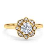 Floral Vintage Style Wedding Ring Simulated Cubic Zirconia 925 Sterling Silver