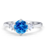 Three Stone Wedding Ring Round Simulated Cubic Zirconia 925 Sterling Silver