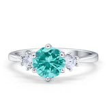 Three Stone Wedding Ring Round Simulated Cubic Zirconia 925 Sterling Silver