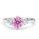 Three Stone Wedding Ring Round Simulated Cubic Zirconia 925 Sterling Silver