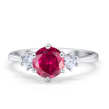 Three Stone Wedding Ring Round Simulated Cubic Zirconia 925 Sterling Silver