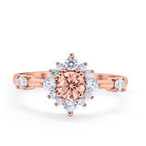 Art Deco Wedding Ring Round Simulated Cubic Zirconia 925 Sterling Silver