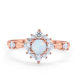Art Deco Wedding Ring Round Simulated Cubic Zirconia 925 Sterling Silver