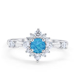 Art Deco Wedding Ring Round Simulated Cubic Zirconia 925 Sterling Silver