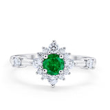 Art Deco Wedding Ring Round Simulated Cubic Zirconia 925 Sterling Silver
