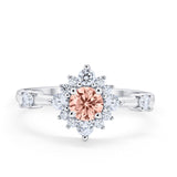 Art Deco Wedding Ring Round Simulated Cubic Zirconia 925 Sterling Silver