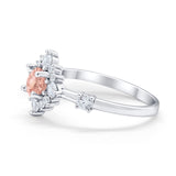 Art Deco Wedding Ring Round Simulated Cubic Zirconia 925 Sterling Silver