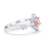 Art Deco Wedding Ring Round Simulated Cubic Zirconia 925 Sterling Silver