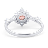 Art Deco Wedding Ring Round Simulated Cubic Zirconia 925 Sterling Silver