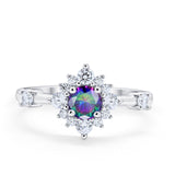 Art Deco Wedding Ring Round Simulated Cubic Zirconia 925 Sterling Silver