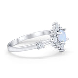 Art Deco Wedding Ring Round Simulated Cubic Zirconia 925 Sterling Silver