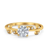 Art Deco Wedding Ring Dainty Round Simulated Cubic Zirconia 925 Sterling Silver