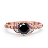 Art Deco Wedding Ring Bridal Round Simulated Cubic Zirconia 925 Sterling Silver